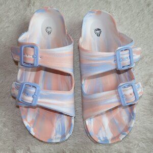Women's Size 7 O'rageous Marble 2 Buckle Strap Slide Sandals, Like New